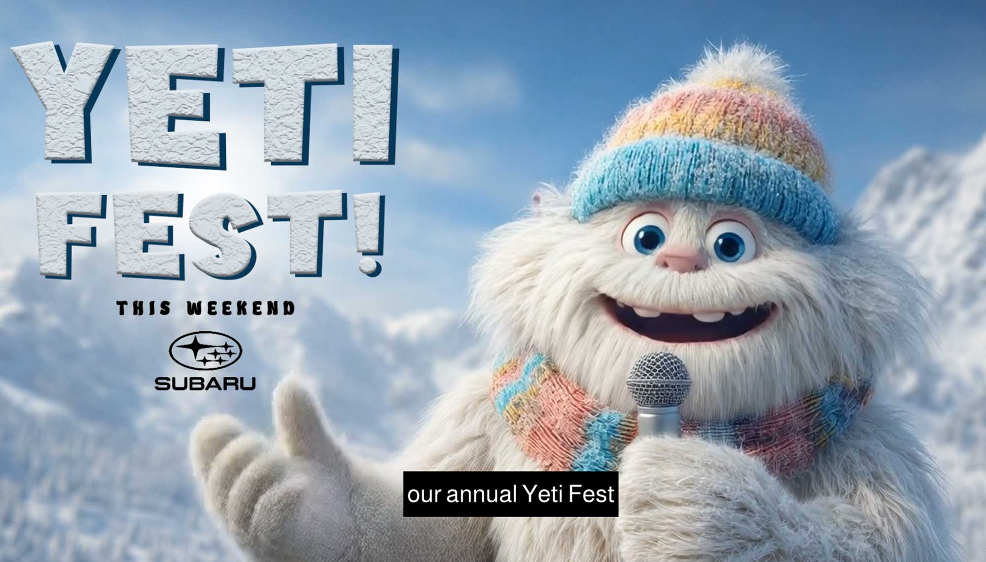 AI image of an animated yeti gving a snow report
